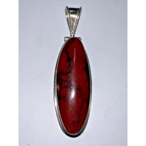 Large Sterling Silver Red Jasper Pendant – Oval Cabochon, Vintage Mexico .925